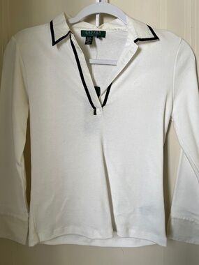Lauren Ralph Lauren White Polo Top with Black Trim Size P Vintage NWT